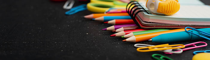 Color pencils, education and events banner