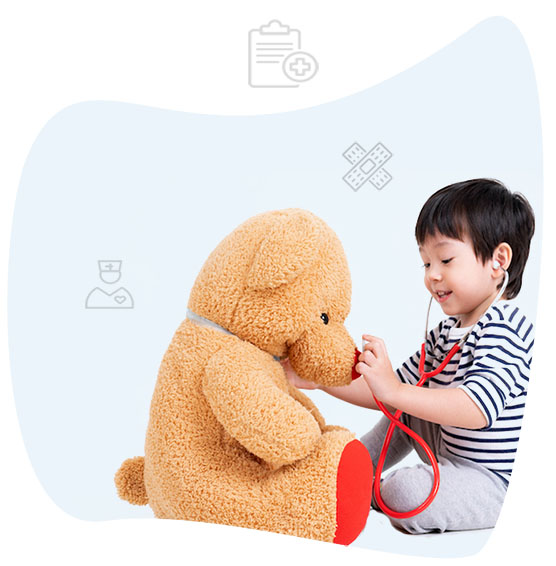 kid with teddy bear, home banner